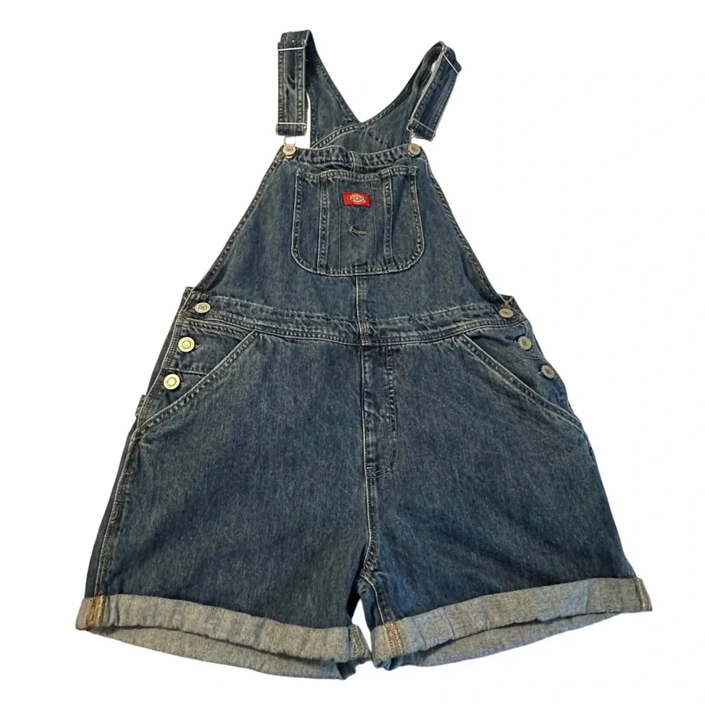 Dickies Carpenter Shortalls Juniors XL Blue Denim Relaxed Fit Utility - Picture 1 of 10